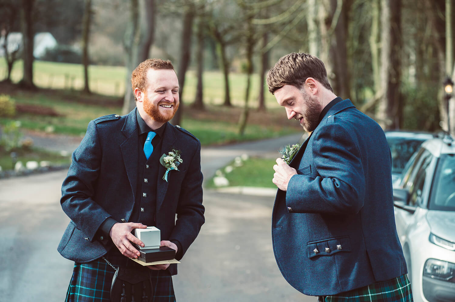 Natural photography of groom and best man getting ready by Ayrshire Wedding Photographer Richard Campbell
