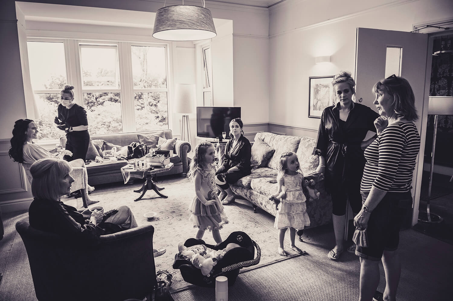 Bride and bridesmaids getting ready at Arran Lodge by Ayrshire Wedding photographer Richard Campbell