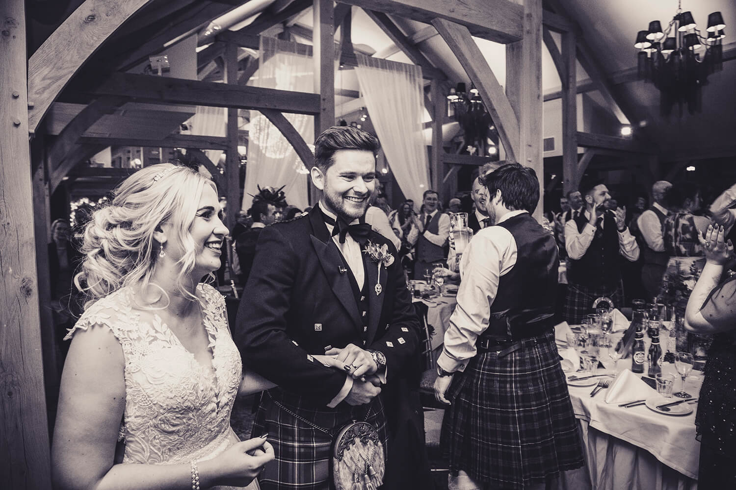 Bride and groom arriving at their reception by Ayrshire wedding photographer Richard Campbell