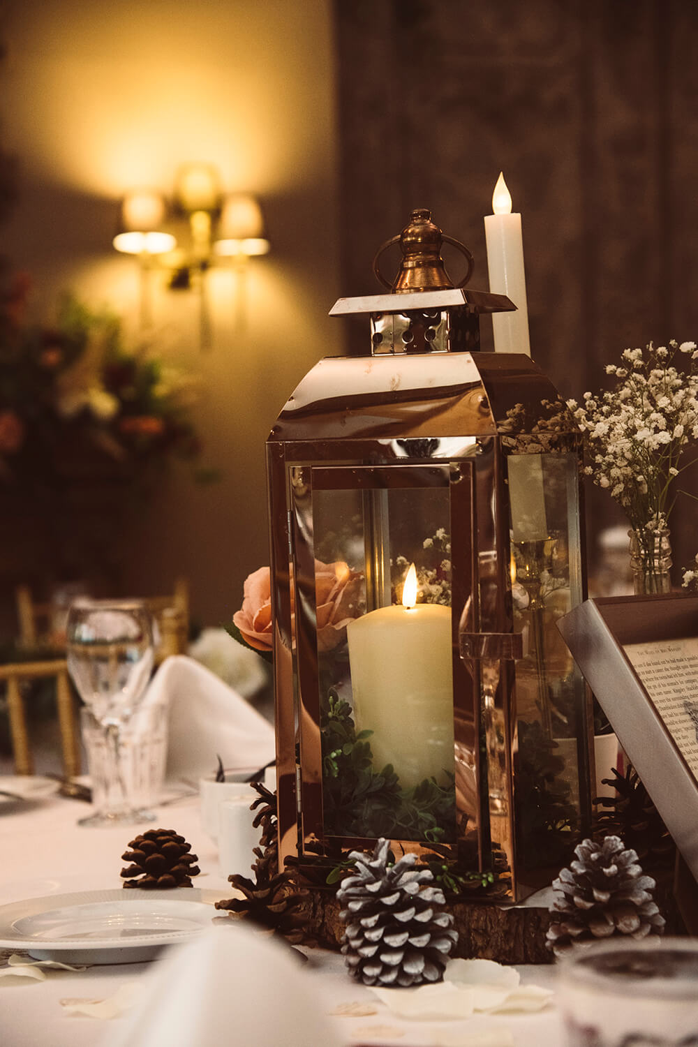 Detail of candle at wedding reception by Ayrshire wedding photographers Richard Campbell